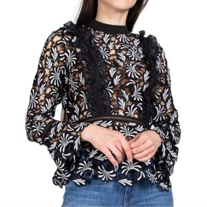 Self-Portrait Black and White Floral Lace Blouse